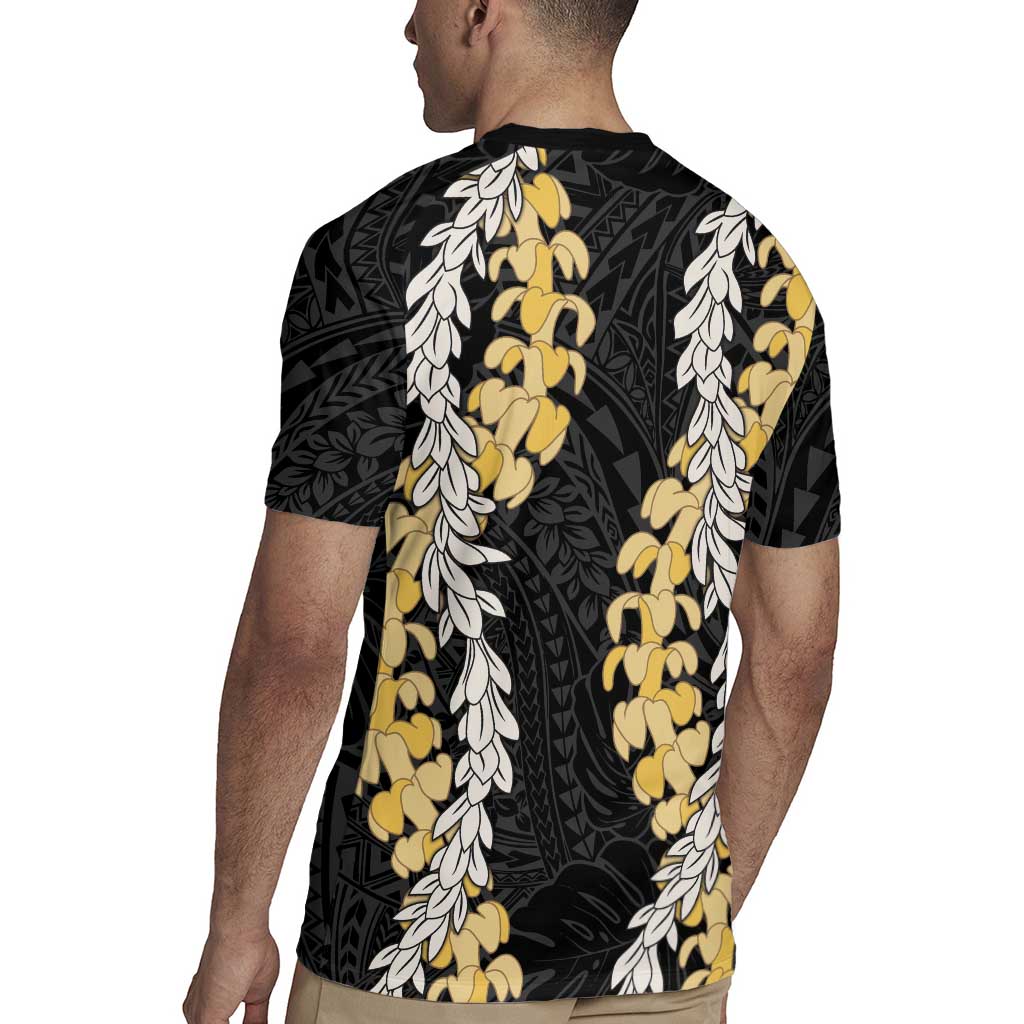 Puakenikeni and Maile Lei Rugby Jersey Black Double Strand Lei