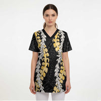 Puakenikeni and Maile Lei Scrub Top Black Double Strand Lei - Polynesian Pride