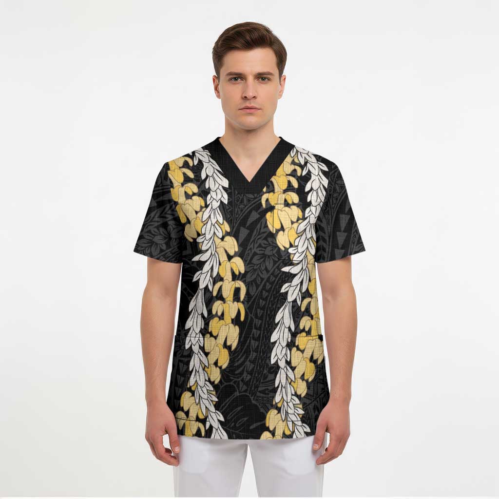 Puakenikeni and Maile Lei Scrub Top Black Double Strand Lei - Polynesian Pride