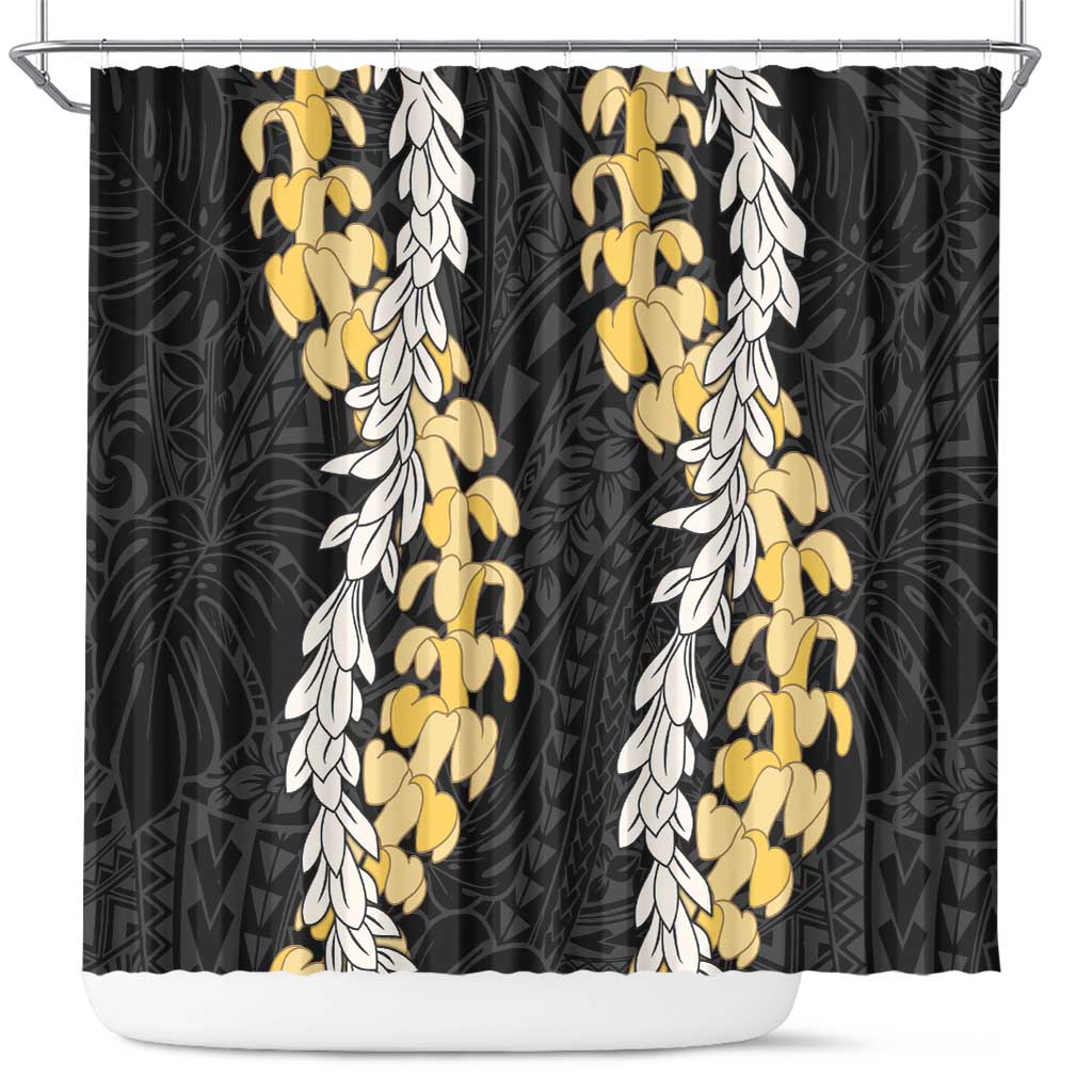Puakenikeni and Maile Lei Shower Curtain Black Double Strand Lei