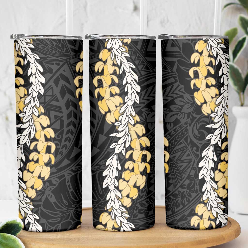 Puakenikeni and Maile Lei Skinny Tumbler Black Double Strand Lei