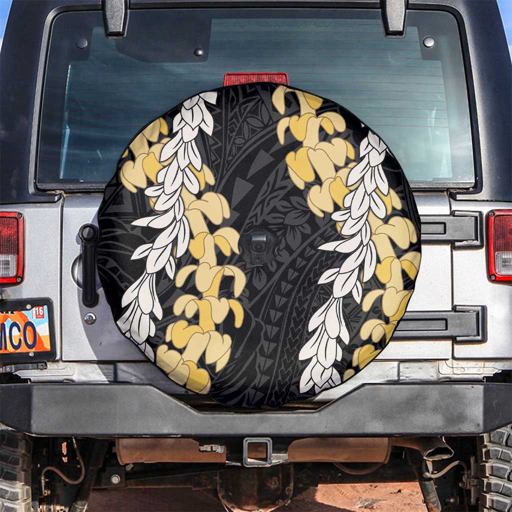 Puakenikeni and Maile Lei Spare Tire Cover Black Double Strand Lei
