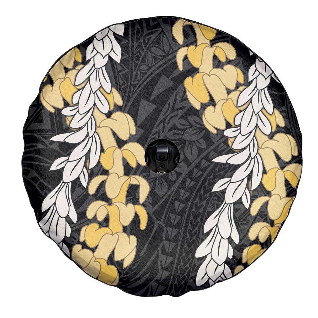 Puakenikeni and Maile Lei Spare Tire Cover Black Double Strand Lei