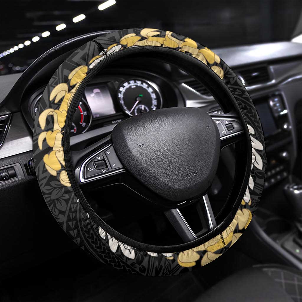 Puakenikeni and Maile Lei Steering Wheel Cover Black Double Strand Lei