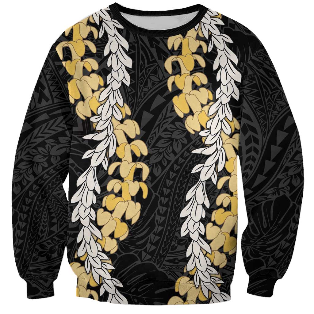 Puakenikeni and Maile Lei Sweatshirt Black Double Strand Lei LT9 Unisex Black - Polynesian Pride