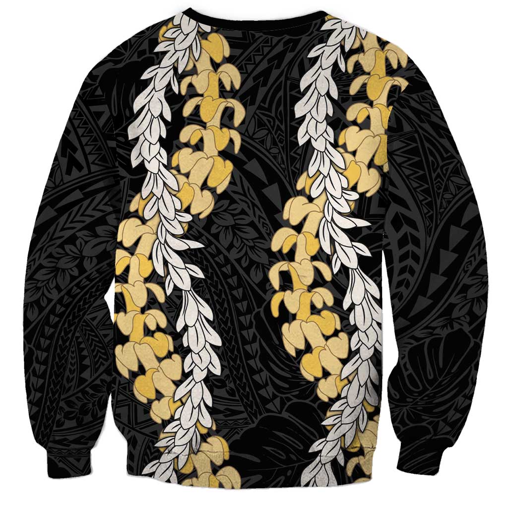 Puakenikeni and Maile Lei Sweatshirt Black Double Strand Lei LT9 - Polynesian Pride