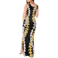 Puakenikeni and Maile Lei Tank Maxi Dress Black Double Strand Lei