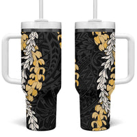 Puakenikeni and Maile Lei Tumbler With Handle Black Double Strand Lei