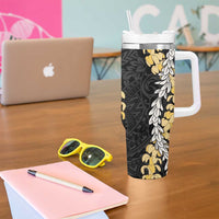Puakenikeni and Maile Lei Tumbler With Handle Black Double Strand Lei