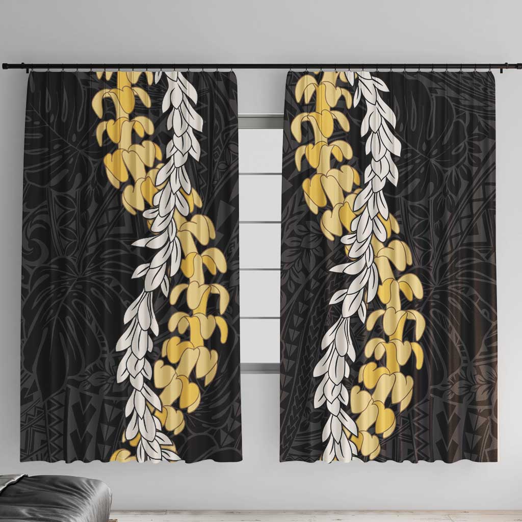 Puakenikeni and Maile Lei Window Curtain Black Double Strand Lei