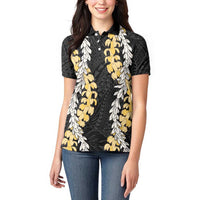 Puakenikeni and Maile Lei Women Polo Shirt Black Double Strand Lei