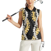 Puakenikeni and Maile Lei Women Sleeveless Polo Shirt Black Double Strand Lei LT9 - Polynesian Pride