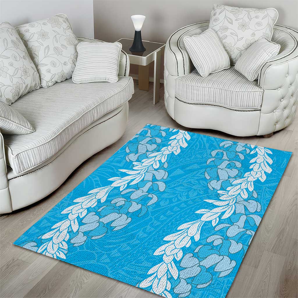 Puakenikeni and Maile Lei Area Rug Blue Double Strand Lei
