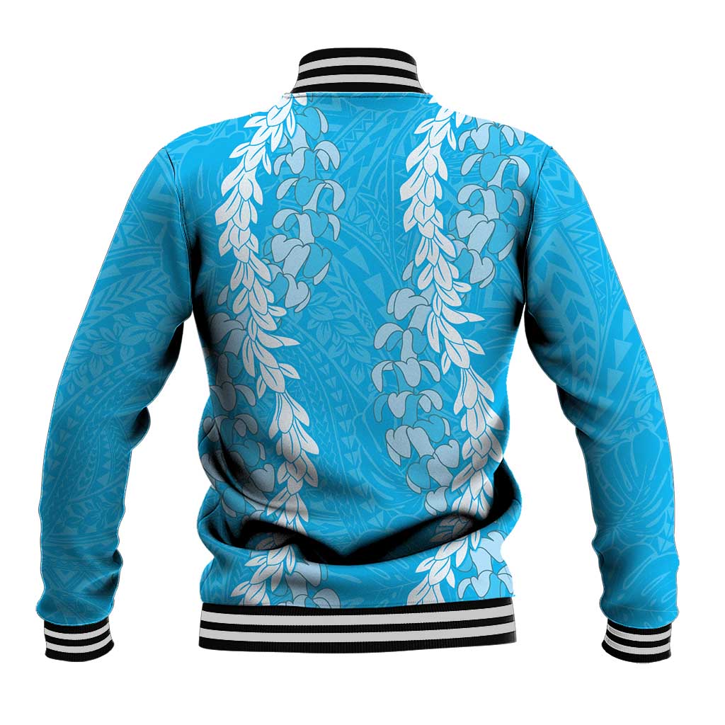 Puakenikeni and Maile Lei Baseball Jacket Blue Double Strand Lei LT9 - Polynesian Pride