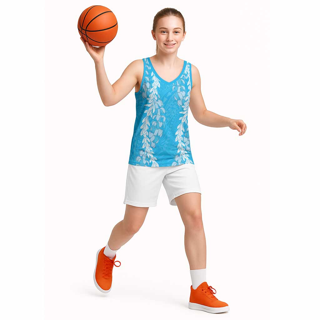 Puakenikeni and Maile Lei Basketball Jersey Blue Double Strand Lei LT9 - Polynesian Pride