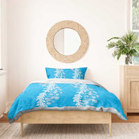 Puakenikeni and Maile Lei Bedding Set Blue Double Strand Lei