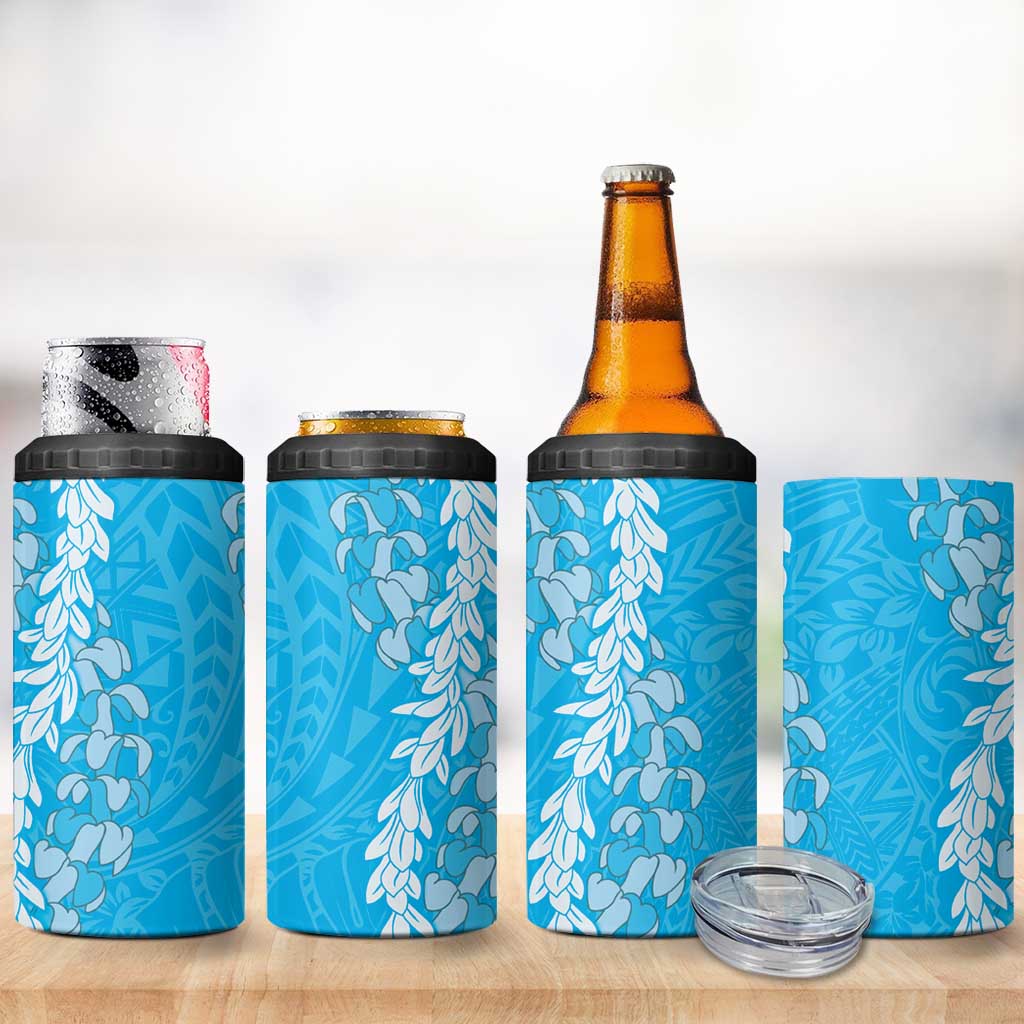 Puakenikeni and Maile Lei 4 in 1 Can Cooler Tumbler Blue Double Strand Lei