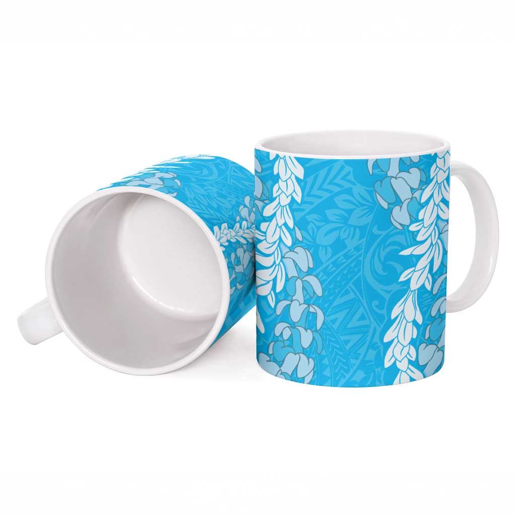 Puakenikeni and Maile Lei Ceramic Mug Blue Double Strand Lei LT9 - Polynesian Pride