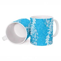Puakenikeni and Maile Lei Ceramic Mug Blue Double Strand Lei LT9 - Polynesian Pride