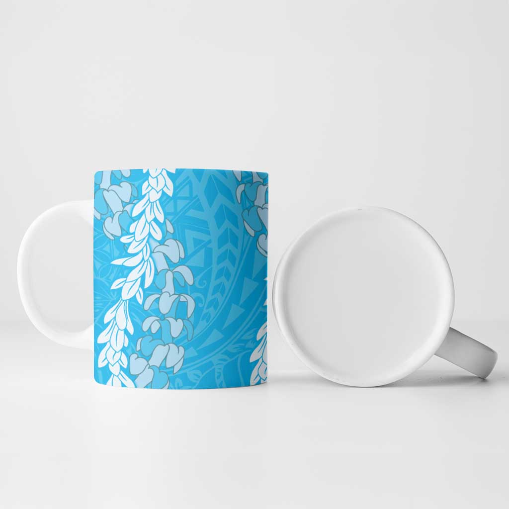 Puakenikeni and Maile Lei Ceramic Mug Blue Double Strand Lei LT9 - Polynesian Pride