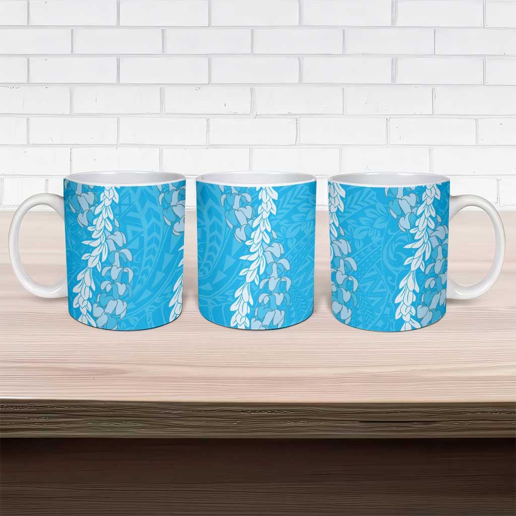 Puakenikeni and Maile Lei Ceramic Mug Blue Double Strand Lei LT9 - Polynesian Pride