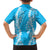 Puakenikeni and Maile Lei Family Matching Off Shoulder Maxi Dress and Hawaiian Shirt Blue Double Strand Lei