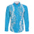 Puakenikeni and Maile Lei Family Matching Off Shoulder Maxi Dress and Hawaiian Shirt Blue Double Strand Lei