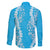 Puakenikeni and Maile Lei Family Matching Off Shoulder Maxi Dress and Hawaiian Shirt Blue Double Strand Lei