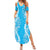 Puakenikeni and Maile Lei Family Matching Summer Maxi Dress and Hawaiian Shirt Blue Double Strand Lei