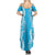 Puakenikeni and Maile Lei Family Matching Summer Maxi Dress and Hawaiian Shirt Blue Double Strand Lei