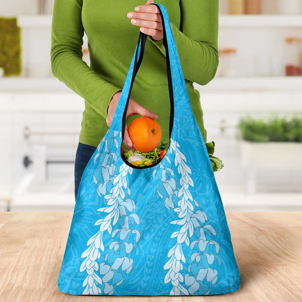 Puakenikeni and Maile Lei Grocery Bag Blue Double Strand Lei