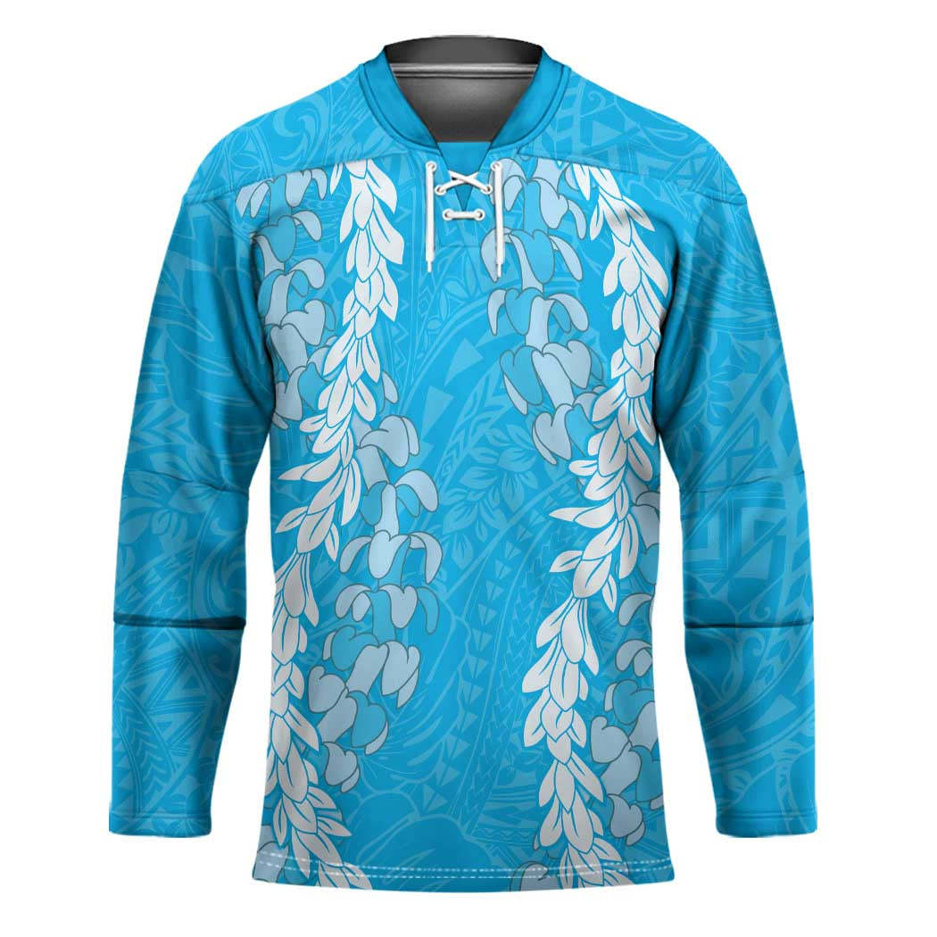 Puakenikeni and Maile Lei Hockey Jersey Blue Double Strand Lei - Polynesian Pride