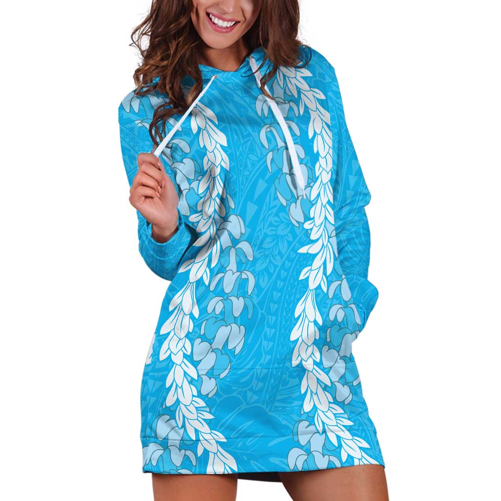 Puakenikeni and Maile Lei Hoodie Dress Blue Double Strand Lei