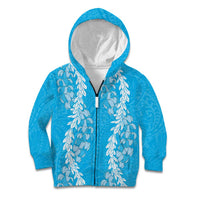 Puakenikeni and Maile Lei Kid Hoodie Blue Double Strand Lei LT9 Zip Hoodie Blue - Polynesian Pride