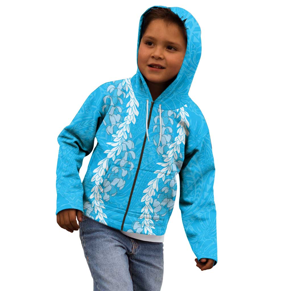 Puakenikeni and Maile Lei Kid Hoodie Blue Double Strand Lei LT9 - Polynesian Pride