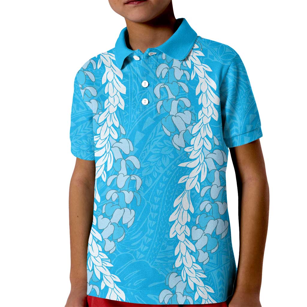 Puakenikeni and Maile Lei Kid Polo Shirt Blue Double Strand Lei LT9 Kid Blue - Polynesian Pride