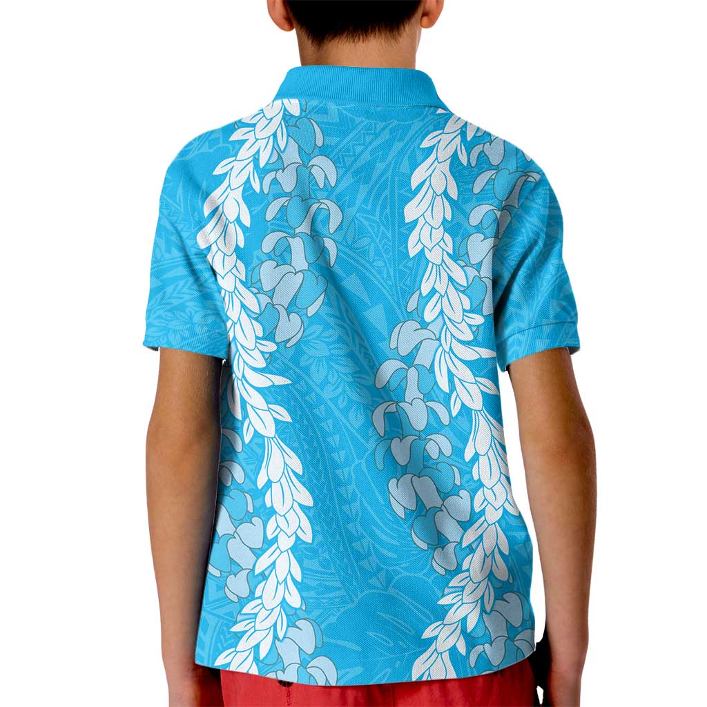 Puakenikeni and Maile Lei Kid Polo Shirt Blue Double Strand Lei LT9 - Polynesian Pride