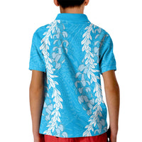 Puakenikeni and Maile Lei Kid Polo Shirt Blue Double Strand Lei LT9 - Polynesian Pride