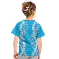 Puakenikeni and Maile Lei Kid T Shirt Blue Double Strand Lei LT9 - Polynesian Pride