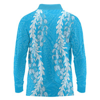 Puakenikeni and Maile Lei Long Sleeve Polo Shirt Blue Double Strand Lei LT9 - Polynesian Pride