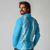 Puakenikeni and Maile Lei Long Sleeve Polo Shirt Blue Double Strand Lei LT9 - Polynesian Pride
