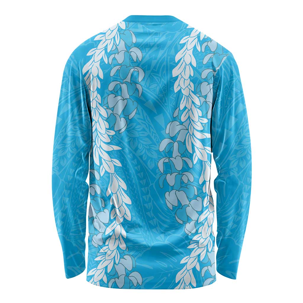 Puakenikeni and Maile Lei Long Sleeve Shirt Blue Double Strand Lei LT9 - Polynesian Pride
