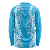 Puakenikeni and Maile Lei Long Sleeve Shirt Blue Double Strand Lei LT9 - Polynesian Pride