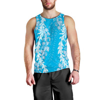 Puakenikeni and Maile Lei Men Tank Top Blue Double Strand Lei