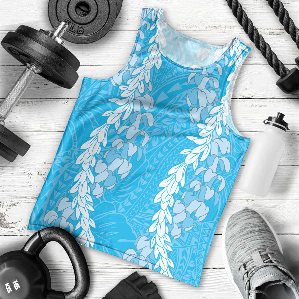 Puakenikeni and Maile Lei Men Tank Top Blue Double Strand Lei