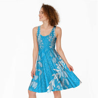 Puakenikeni and Maile Lei Midi Dress Blue Double Strand Lei - Polynesian Pride