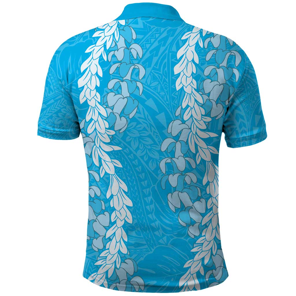 Puakenikeni and Maile Lei Polo Shirt Blue Double Strand Lei LT9 - Polynesian Pride