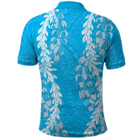 Puakenikeni and Maile Lei Polo Shirt Blue Double Strand Lei LT9 - Polynesian Pride