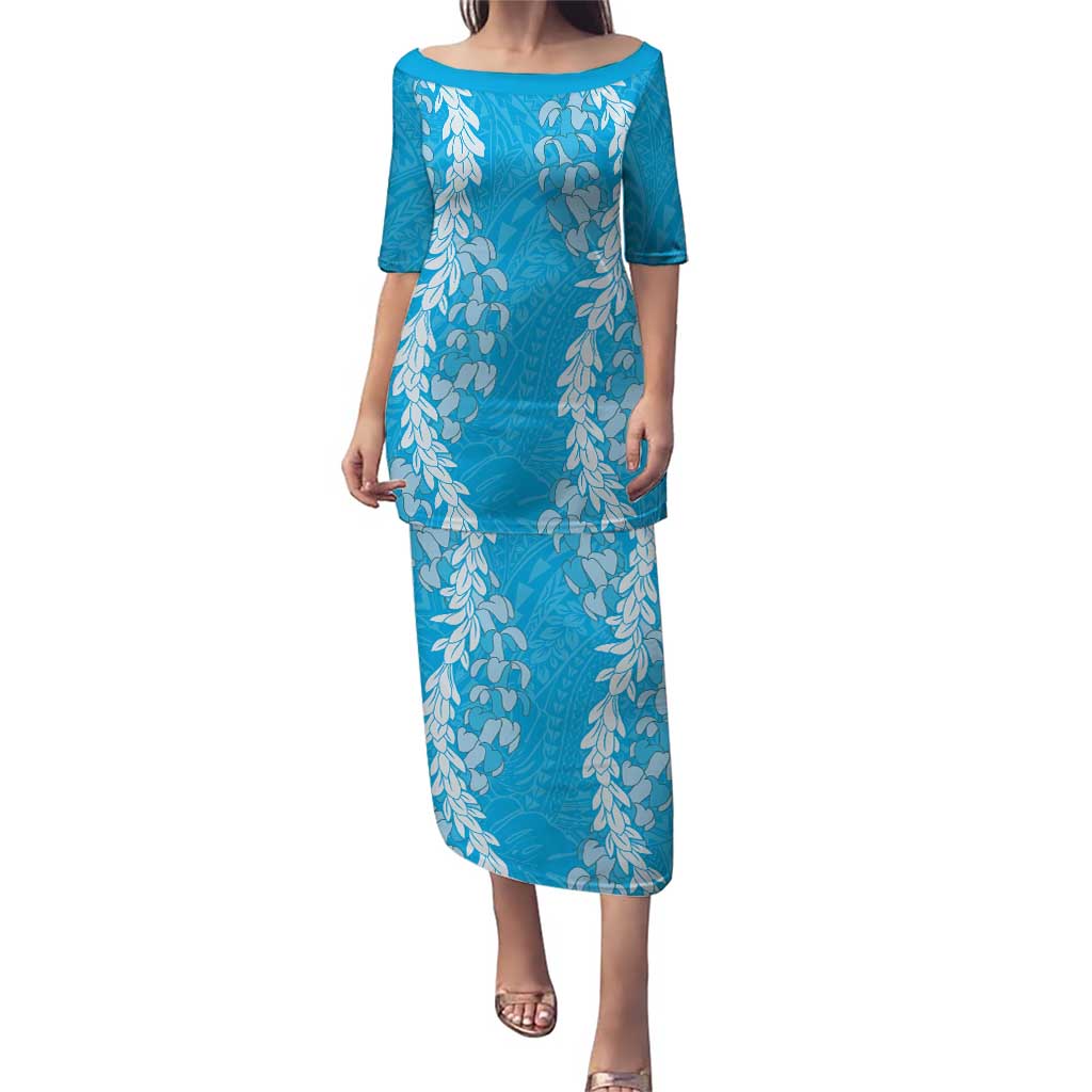 Puakenikeni and Maile Lei Puletasi Blue Double Strand Lei