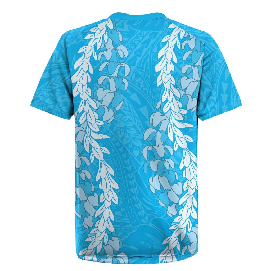 Puakenikeni and Maile Lei Rugby Jersey Blue Double Strand Lei LT9 - Polynesian Pride